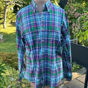 Vibrant Plaid Men's Button Down Shirt Plaid Ralph Lauren NWT L slim fit